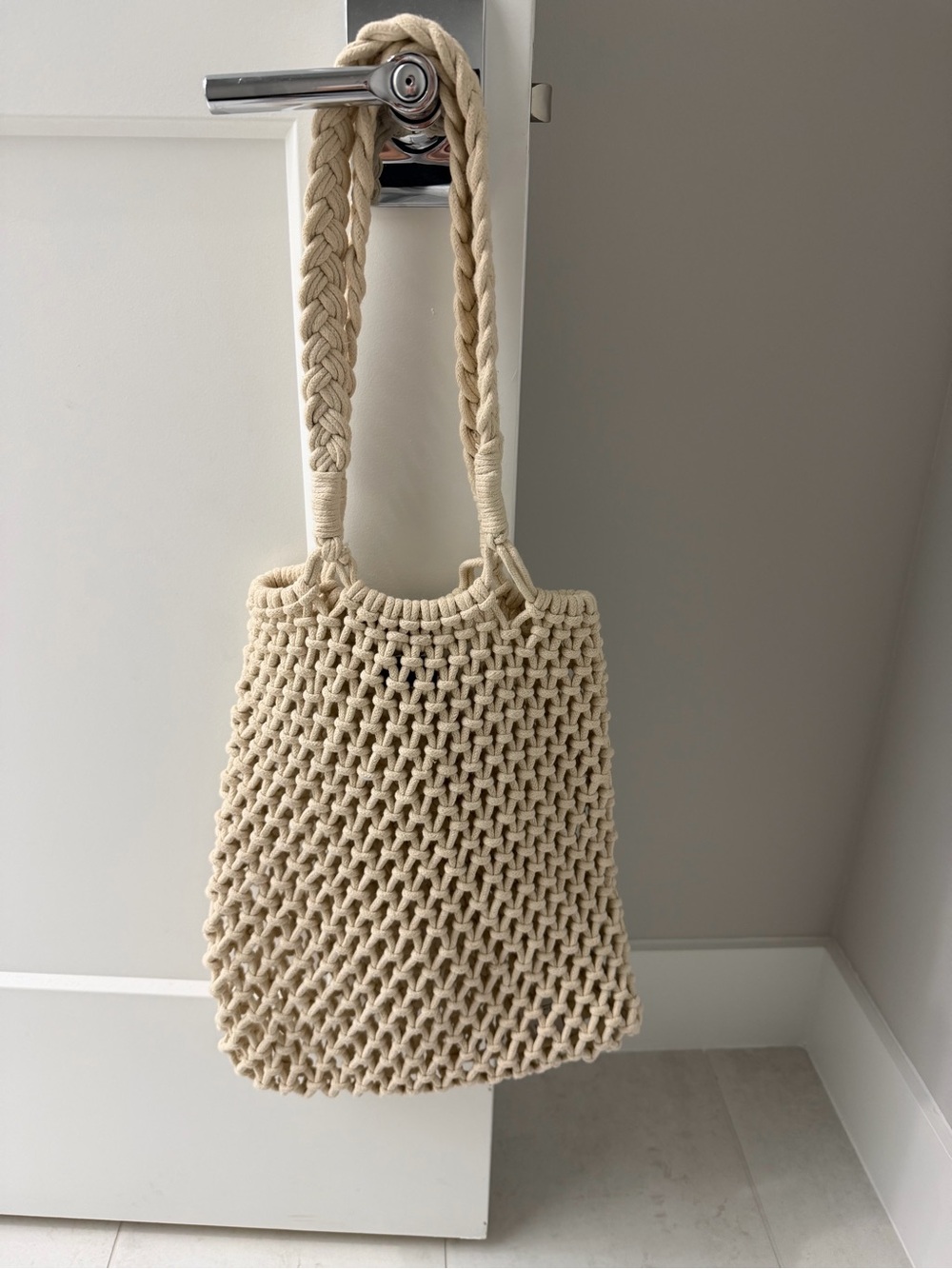 J. Crew Cream Knit Macramé Tote with Braided Handles